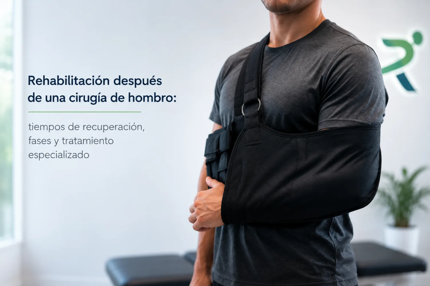 Paciente con cabestrillo tras cirugía de hombro en RehabiliTO